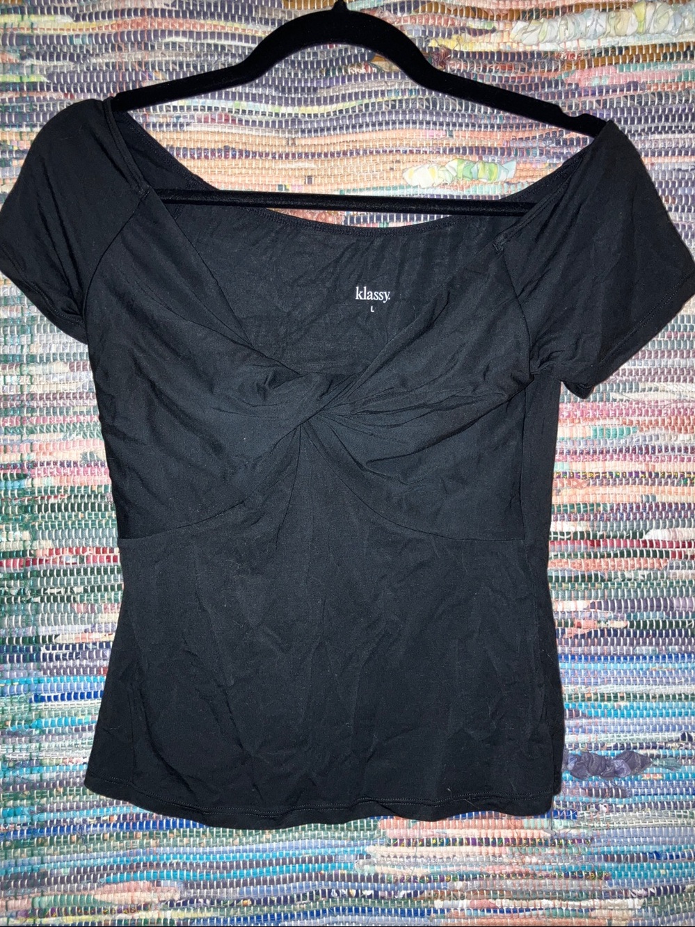 Black Twist-Front Short Sleeve Women's Top NWOT